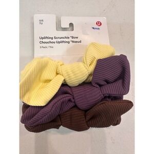 Lululemon Uplifting Scrunchie Bow 3 Pack Yellow Purple Brown LW9GCAS NWT
